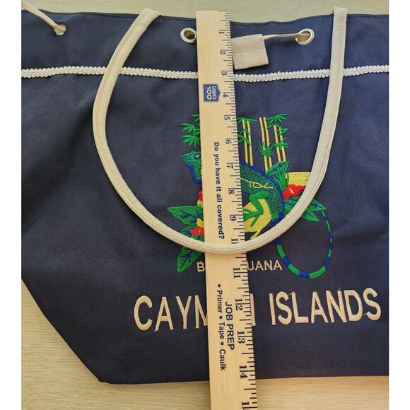 CANVAS TOTE-CAYMAN ISLANDS-BLUE IGUANA-Embroidered-Dark Blue-Beach Bag - Picture 13 of 16